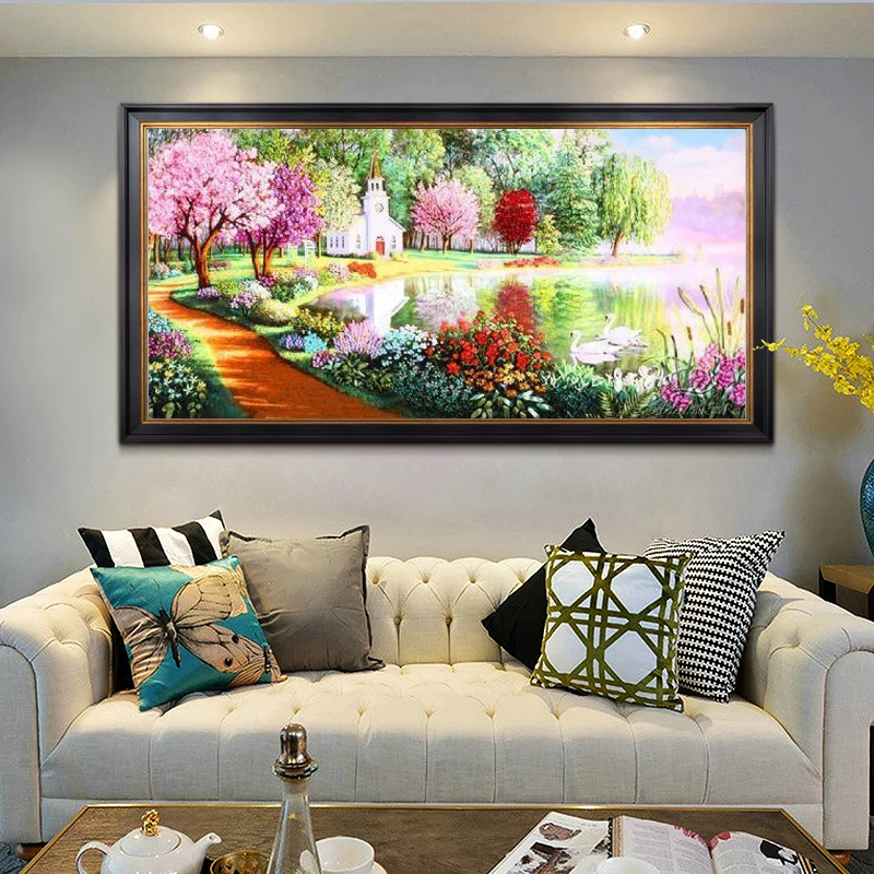 

Needlework 5D Square Drill Diamond Painting,DIY Diamond Embroidery,Cottage Pattern Cross Stitch Mosaic Rhinestone Home Decor