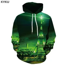 KYKU 3d Hoodies Eiffel Tower Hoodie Men City Hooded Casual Cartoon Hoodie Print France 3d Printed Green Hoody Anime