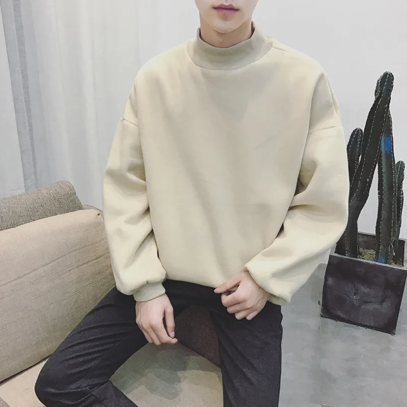 

2018 Spring New Men's Fashion Casual Loose Solid Color Sweatshirt Korean Style Tide Turtleneck Pullover Heavyweight Hoodies M-XL