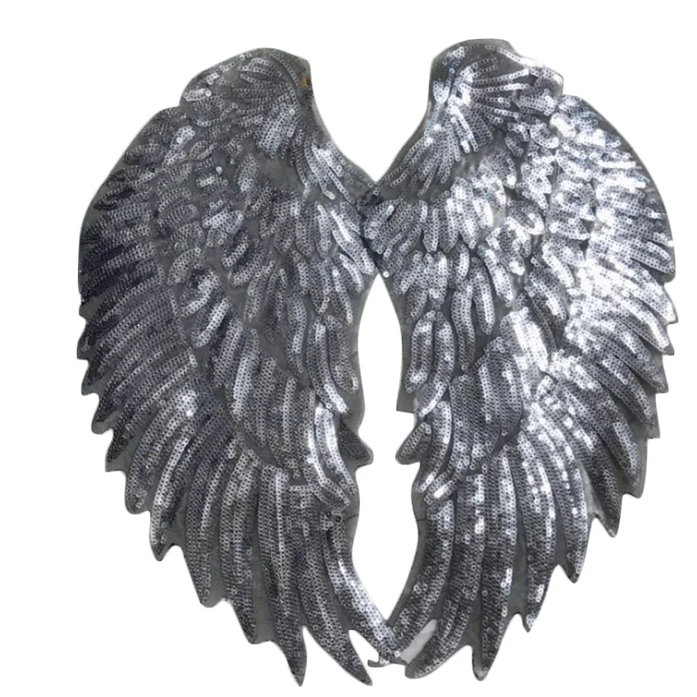 

1Pair Newest Decor Applique Motif Angel Wings Sequins Iron-On Embroidered Patch