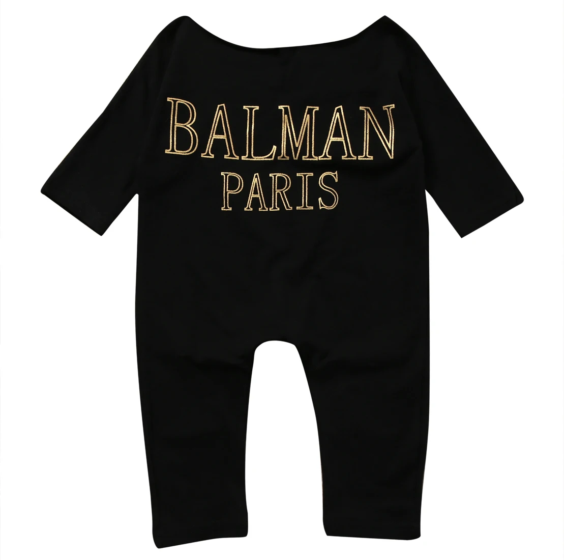 

2017 Casual Baby Kids Boys Girls Letter Infant Romper Balman Paris Letter Black Slash Neck Jumpsuit Cotton Clothes Outfits 0-5Y