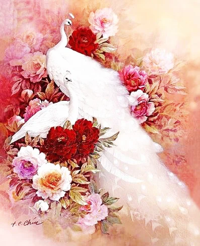 

5D DIY Diamond Painting White peacocks Embroidery Full Square Diamond Cross Stitch Rhinestone Mosaic Painting Home Decor Gift