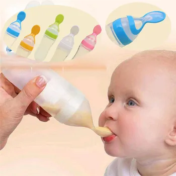 

90ML Baby Squeezing Feeding Spoon Silicone Training Scoop Rice Cereal Food Supplement Feeder Safe Tableware Extrusion Tools W3