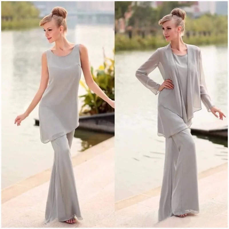 three piece chiffon pant suit