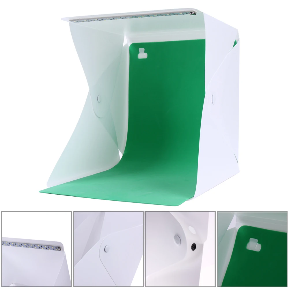 

Mini Foldable Light Room Box LED Photo Studio Table Shooting Tent Cube Softbox Lightbox with Backdrops Portable 27.5x24.5x4cm