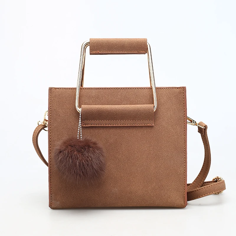

2017 New Design Women Casual Hand Bags With Fur Ball Solid Shopping Tote Leather Handbags Messenger Bag Large sac a main ZZ583