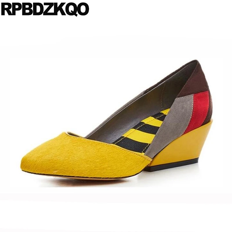 

Purple Catwalk Size 4 34 Medium Pointed Toe Genuine Leather Unique Multi Colored Pumps Ladies Yellow Shoes High Heels Horsehair