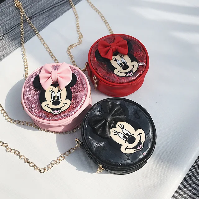 

Disney Mickey mouse Children bag shoulder New cartoon Girl Sequins messenger Bag Accessories Purse Coin