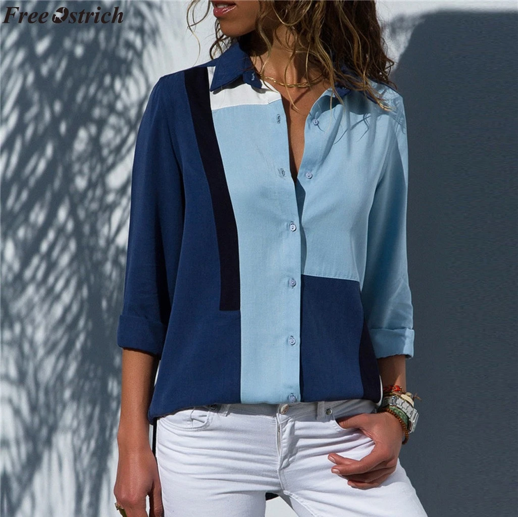 

FREE OSTRICH Women Blouses Long Sleeve Turn Down Collar Office Shirt Chiffon Blouse Shirt Casual Tops Plus Size Blusas Femininas
