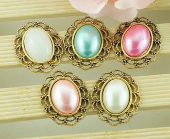 

50pcs 30x25mm Oval Flatback Vintage Copper Pearl Beads Cluster Button For Wedding Ivitation Making Cardmaking Ribbon Decoration