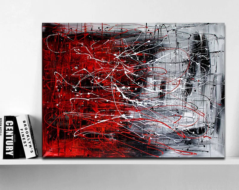 Hand Painted Original abstract modern art Contemporary Painting Red Black and white color wall art decor Textured large artwork
