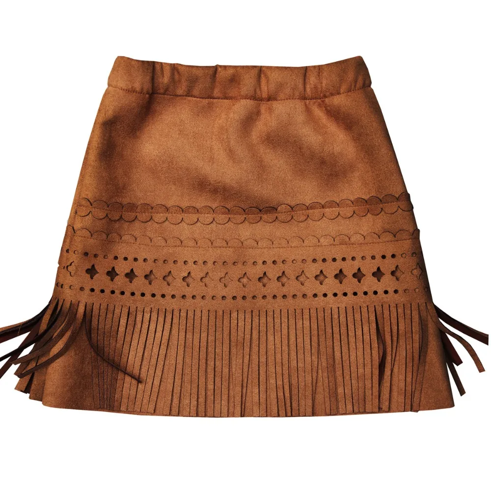 

girl New 2019 Kids Baby Girls Skirt fashion khaki PU Leather tassel hem skirt toddler s clothes cutting bibs