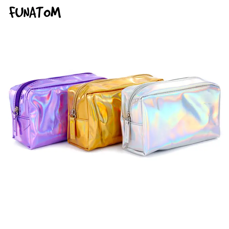 Holographic Laser Cosmetic Bag Fashion Holographic Pencil Case Cosmetic Makeup Pouch Laser Zipper Purse Bag Toiletry Cases