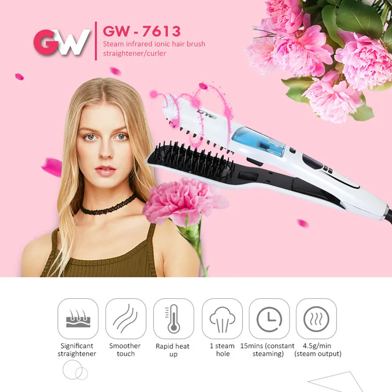 

Guowei GW - 7613 Dry&Wet Electric Steam Spray Infrared Ionic Hair Straightener Curler Hot Brush Thermostatic Straightener