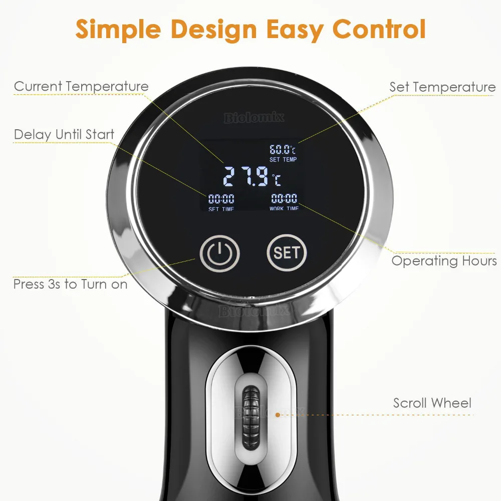 

Vacuum Slow Sous Vide Food Cooker 1500W Powerful Immersion Circulator - LCD Digital Timer Display Stainless Steel