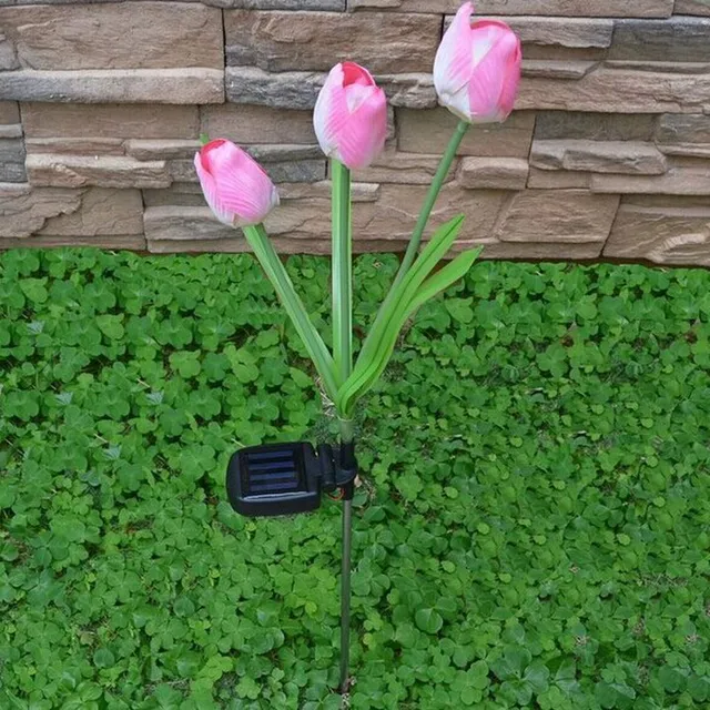 Hot Tulip Flower Solar Power 3 LED Light Garden Yard Way Lamp Outdoor