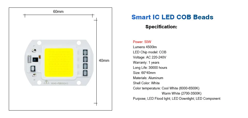 СВЕТОДИОДНЫЙ удара лампы Чип 50 W 220 V 110 V Вход смарт-ic драйвера, пригодный для DIY Светодиодный прожектор Прожектор холодный белый теплый белый