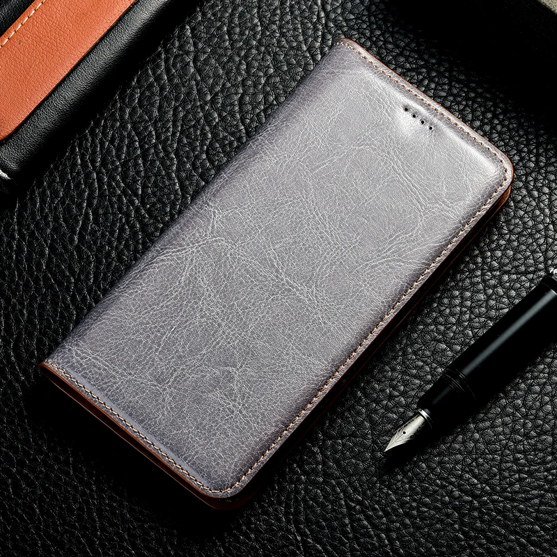 Чехол из натуральной кожи Crazy Horse для Samsung Galaxy S6 S7 S8 S9 S10 S10e Edge Plus Note 8 9 10 Plus откидная крышка кожаный чехол - Цвет: Gray