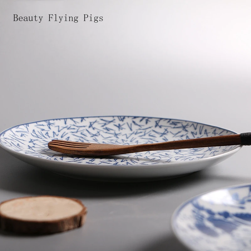 Японский бытовой синий четыре узора восьмидюймовая глазурь на блюдо керамическое блюдо в стиле вестерн кухня паста украшение дома тарелка