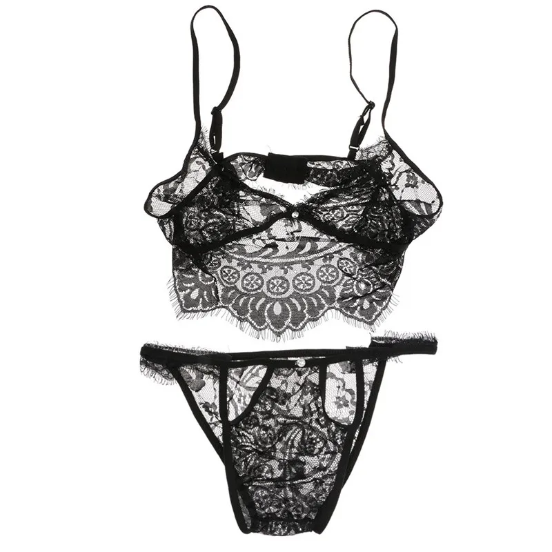

Women Sexy See Through Lace Underwear Lingerie Vest Top G-string Bra Pants Set