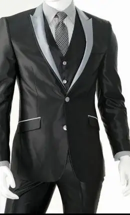 

Popular Design Two Buttons Black Groom Tuxedos Notch Lapel Best Man Groomsmen Mens Wedding Suits (Jacket+Pants+vest+tie)