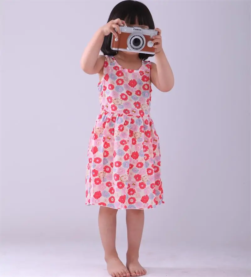 2016 Summer Style Dresses For Girl Baby Butterfly Flower Printed Sleeveless Formal Dresses Teenagers Party vestidos1-9 Years