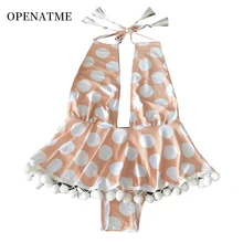 OPENATME 2019 straps one-piece bikini swimsuit ladies V-neck swimwear wave point tassel cute bikini spa swimsuit Dot printed green v neck leaves printed swimsuit