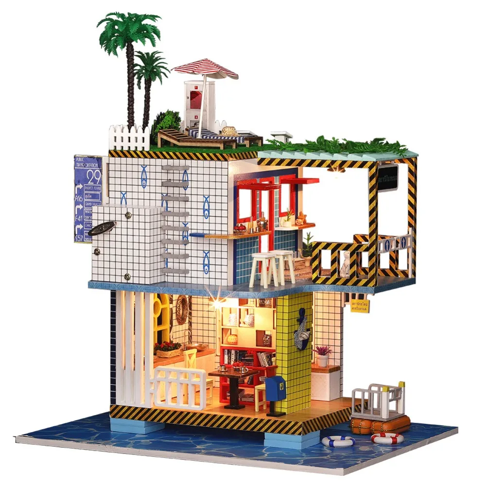 New Girl DIY 3D Wooden Mini Dollhouse 2018 Seaside Doll House Furniture Educational Toys For children Love Xmas Gift |