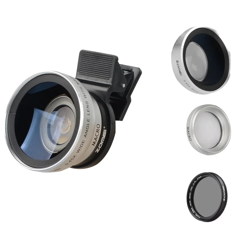 

Zomei 3in1 Cell Phone Camera Lens Kit 140 Degree Wide Angle Lens+10X Macro Lens+CPL Polarizing Filter with 37mm Clip for iPhone