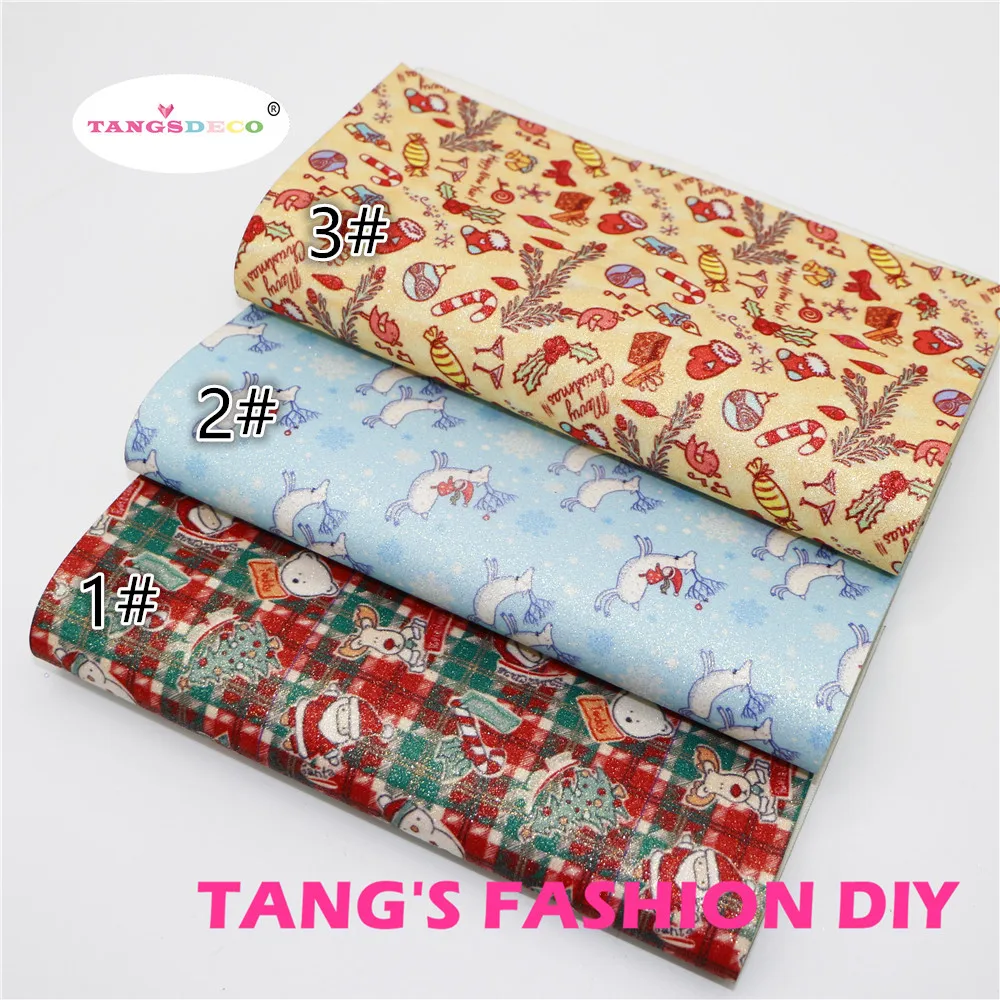 

3PCS--20x22cm High Quality Christmas printed glitter leather/Synthetic leather//faux leather