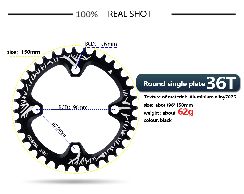 Велосипедный Кривошип 96BCD круглой формы 32 T/34 T/36 T/38 T MTB, велосипедная цепь, велосипедная цепь, круг, Кривошип, одна пластина