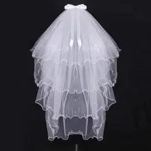 4 ярусная многослойная женская свадебная вуаль с искусственным жемчугом ручной работы, украшенная бисером и бантом, волнистая свадебная вуаль с гребнем