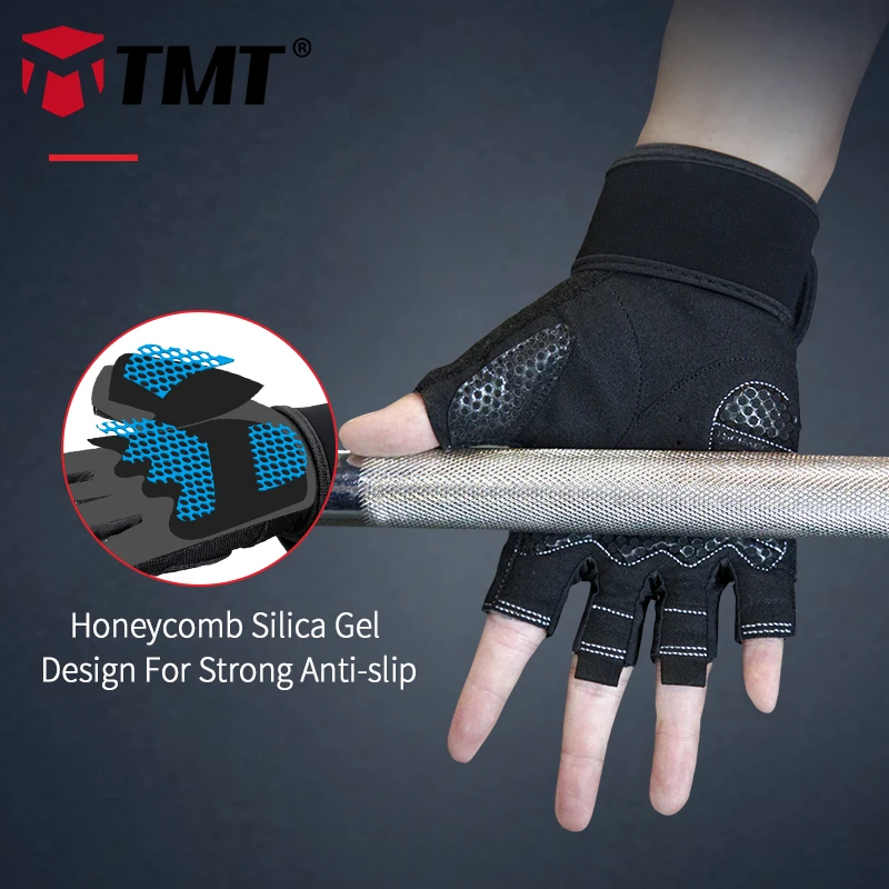 TMT Gym Gloves Anti-slip With Wristband Sports Weight Lifting Gloves Body Building Deadlift Training Fitness Protect Workout