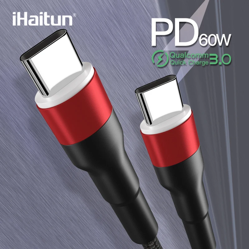 

iHaitun Luxury 60W Type C to Type C Cable 3A QC 3.0 4.0 USB 3.1 Speed Fast Charger Quick 4K HD Cable PD Type-C USB Phone Laptop