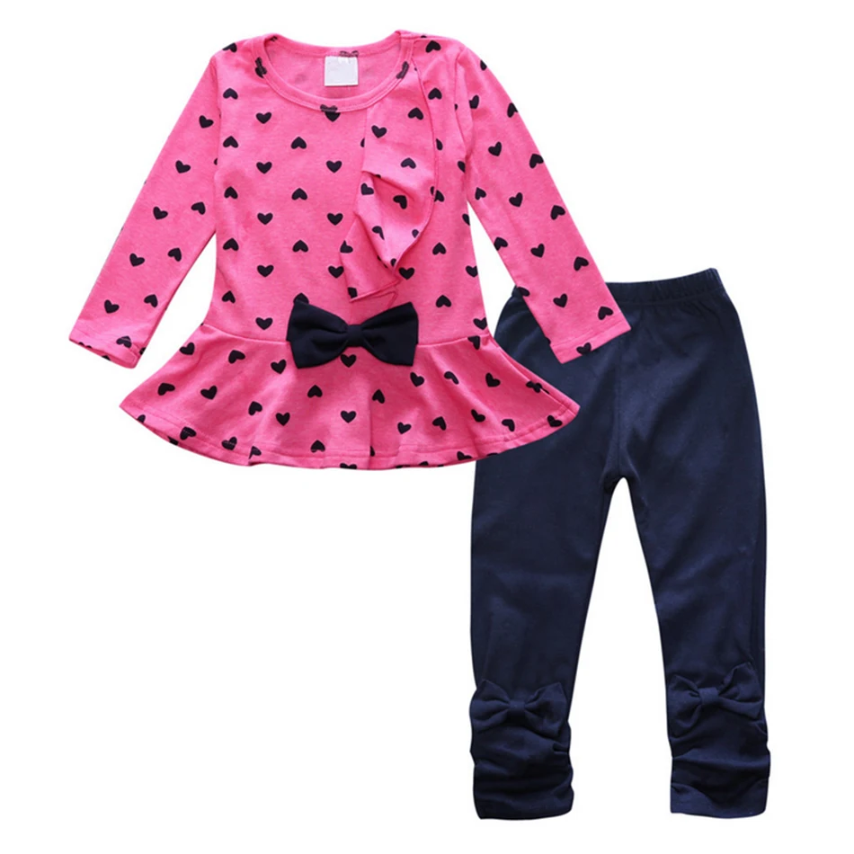 Free shipping !!! 2018 New arrival children cotton tracksuit Love knot 2 pcs/ set children girls clothing set