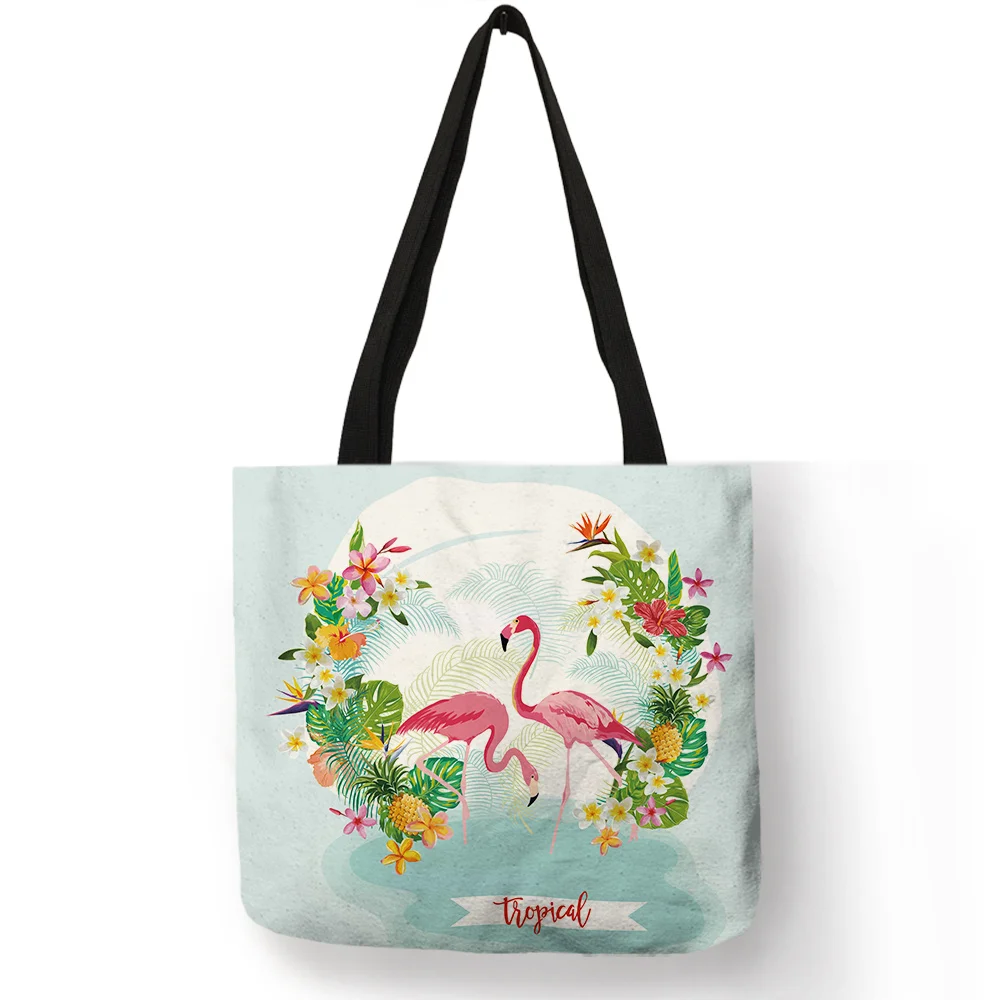 

Excellent Tropical Pretty Design Women Tote Bag Durable Eco Linen Handbag Flamingo Printing Travel Beach Bags Bolsa Feminina