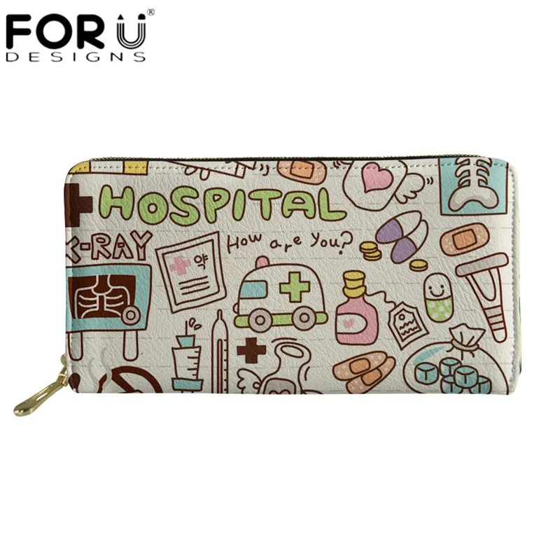 

FORUDESIGNS Wallets Women's Cute Cartoon Nurse Printing Luxury Purse Fashion Ladies Girls Long Leather Wallet Card Holder Cases