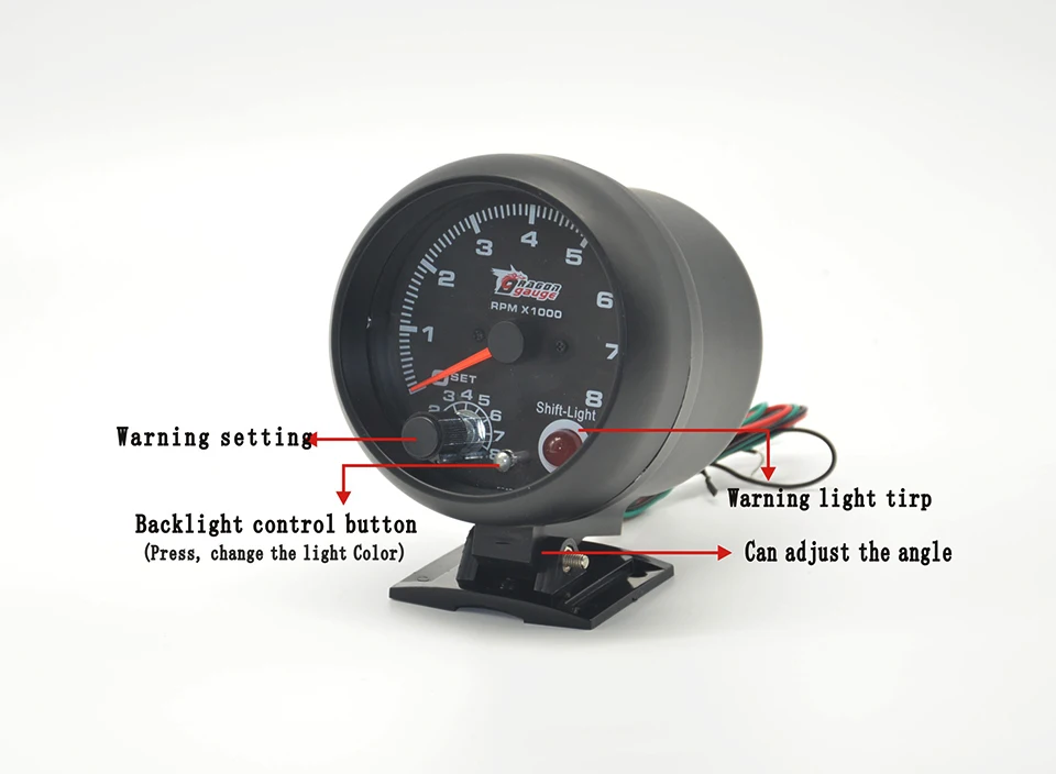 3.75 дюйм(ов) черный указатель тахометр 7 цветов Подсветка с функцией предупреждения об/мин