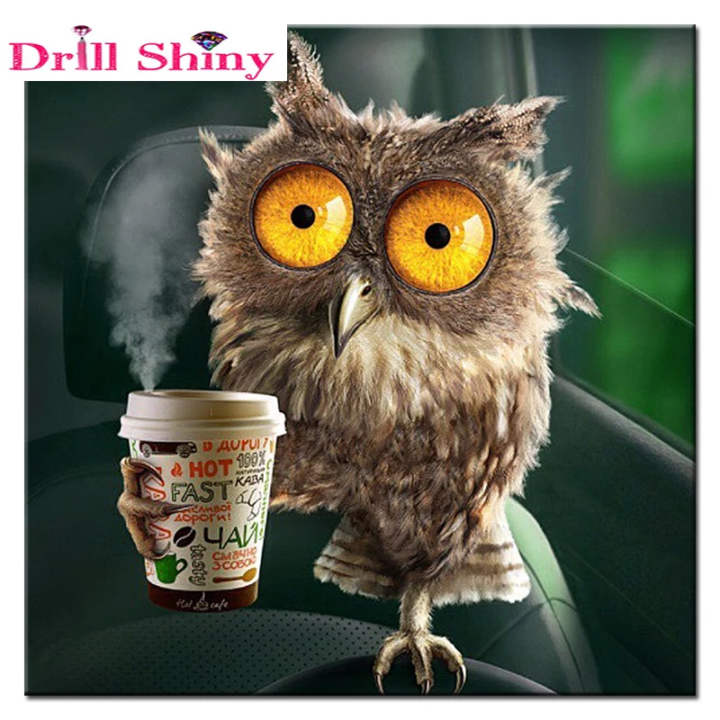 

Full Round Diamond 5D DIY Diamond Painting "Drink coffee owl" Embroidery Cross Stitch Rhinestone Mosaic Painting Decor Gift VIP