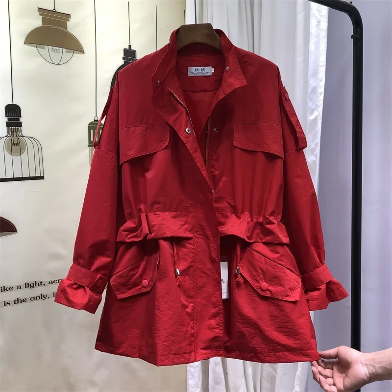 [EWQ] 3 цвета, красная ветровка с длинным рукавом, Женская Корейская Свободная Повседневная трендовая куртка большого размера, Женское пальто, осень, новинка, QK250