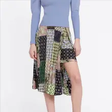 Новинка, Женская винтажная плиссированная юбка миди из Лоскутной Ткани с принтом, Faldas Mujer, Женская Ретро Юбка с эластичным поясом, шикарные юбки с разрезом, QH1834