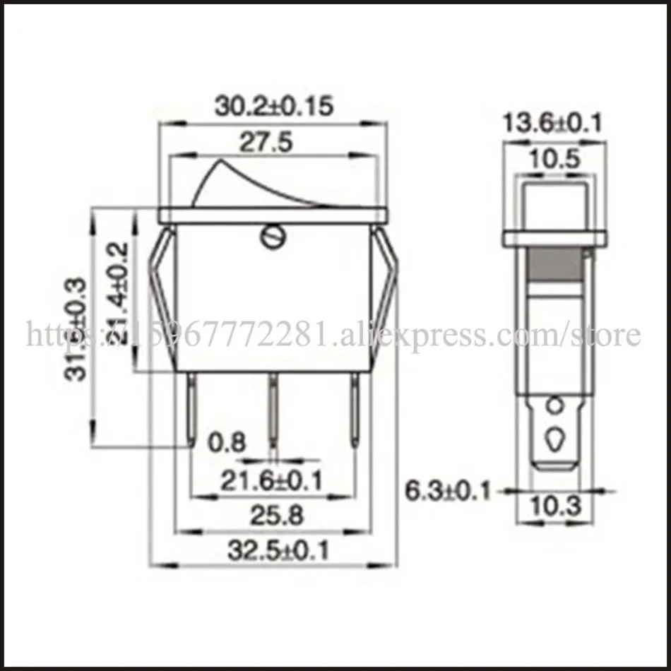 100 шт. Rocke переключатель KCD3 102N светодиодный светильник SPST 3PIN ON рокер 15A/250V 20A/125V