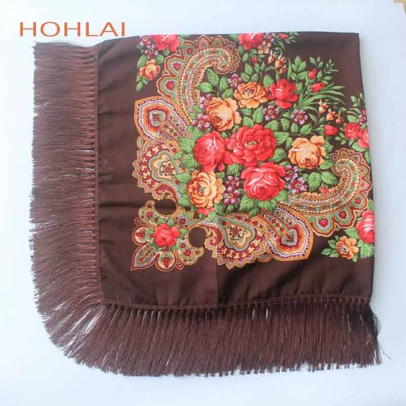 Luxury Brand Winter Russian Fringe Big Scarves Floral Printed Scarf Shawl Gift Cotton Lady Warm Square Wrap Sunshade Scarves - Цвет: 12