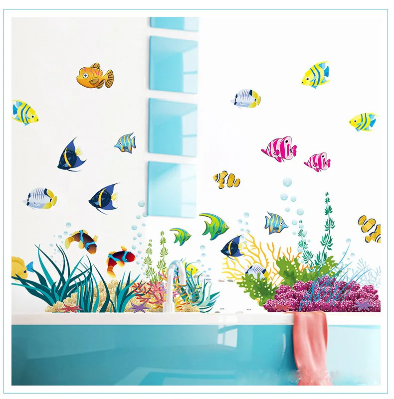 Diy Tropivsl рыба Детская комната Наклейка на стену домашний декор наклейка Съемная художественная детская 3D наклейка s для ванной комнаты мультфильм подводный мир