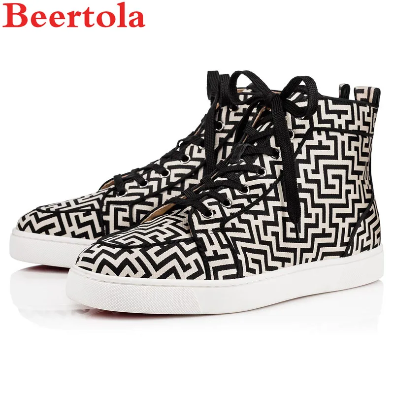 

Beertola Luxury Brand Men Shoes Flats Red Bottom Lace-up Solid Unisex Sneakers Shoes Round Toe Casuals Shoes Man Big Size 38-47