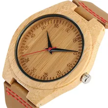 Fashion Mens Bamboo Wood Watch Fashion Casual Gifts Genuine Leather Strap Wrist Watch Wooden Watches Quartz