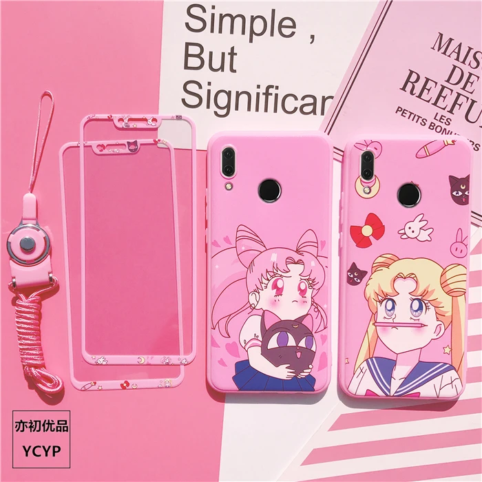 

Mate 20 Cute Sailor Moon Case +Tempered Glass Screen film case for Huawei Nova4/3/3E/P20/P20 pro/P10/P10plus
