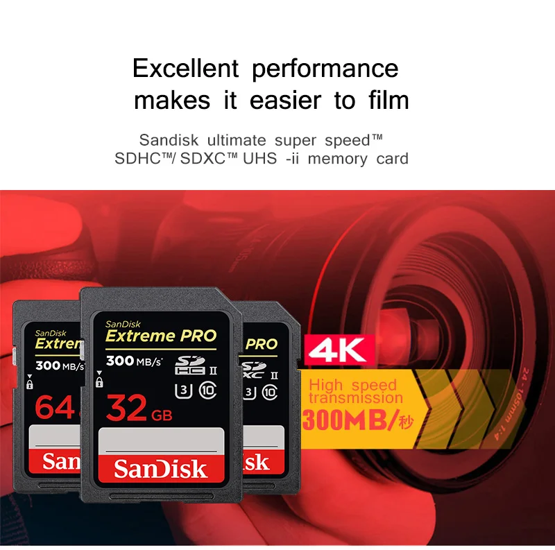 Двойной флеш-накопитель SanDisk Extreme PRO SD карта 32 Гб SDHC класса 10 скорость чтения Скорость 300 МБ/с. SD карты U3 UHS-II слот для карт памяти