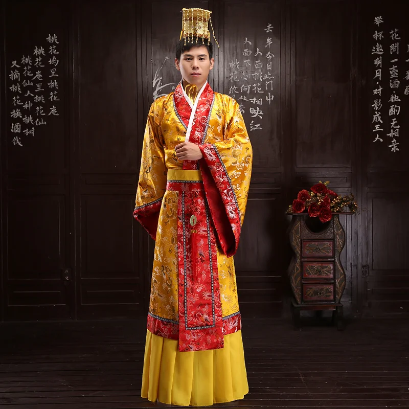 Китайский древний костюм Мужской Hanfu золото Тан Костюм Танг династии император сценические костюмы Hanfu Костюм Танг восточные костюмы