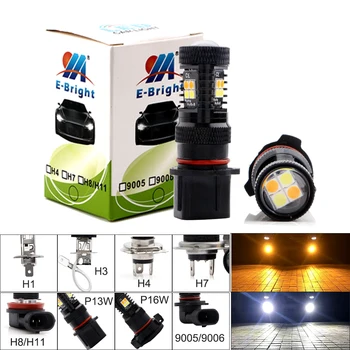 

1Piece 12V LED Car Fog Light Headlamp H11 H3 H1 H4 H7 9005 9006 H8 P13W H16 3030 16 SMD White + Yellow Dual Colors LED Lights